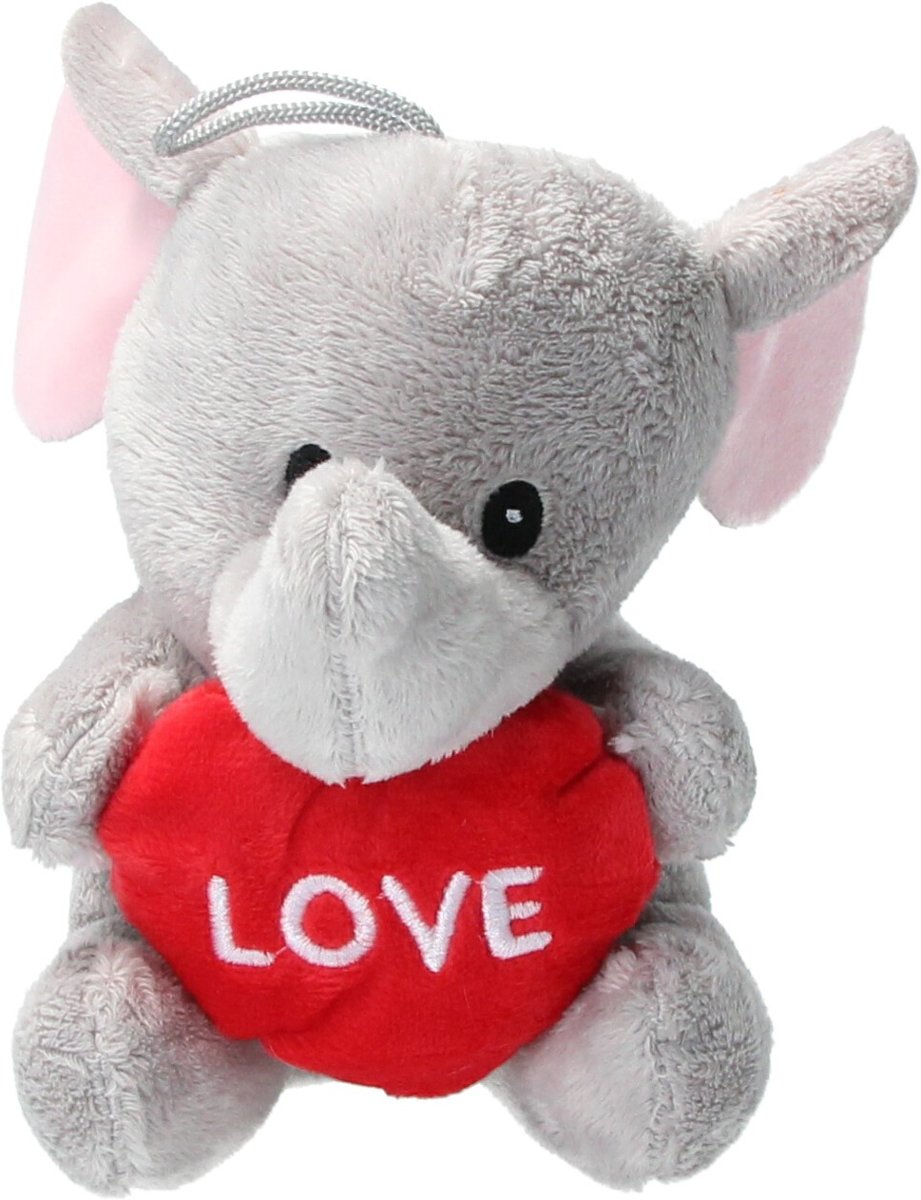 Pluche Knuffel olifant met Hart Love | Valentijnsdag Moederdag romantisch cadeau  | 15cm